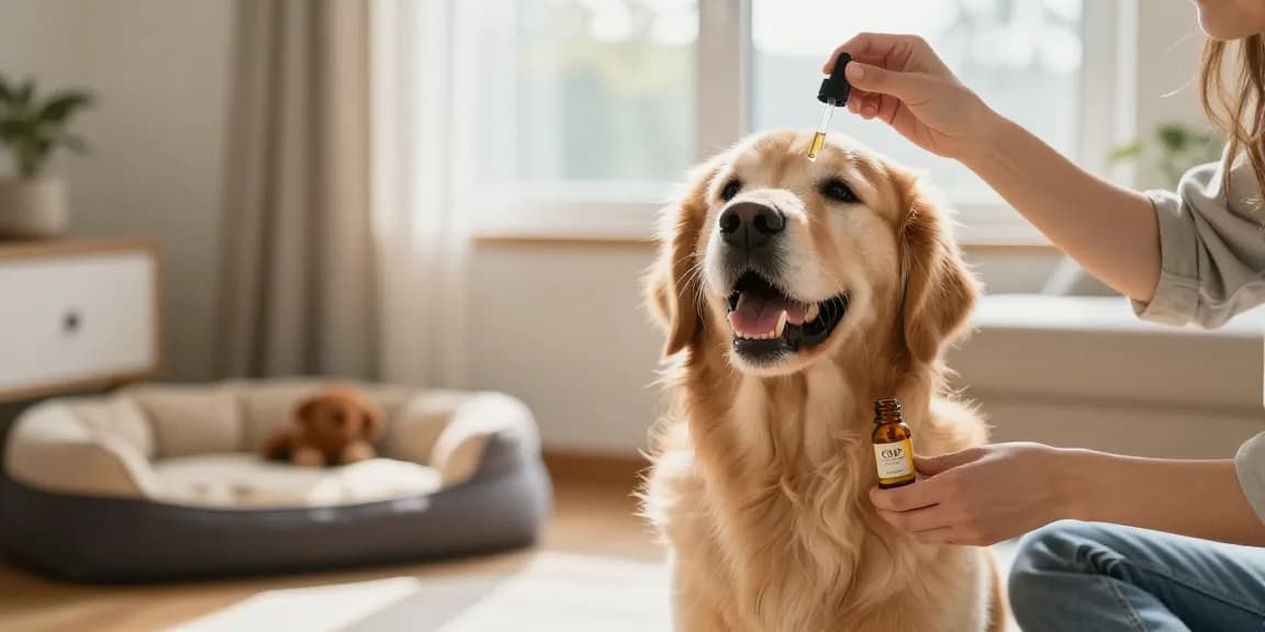 Shop CBD oil for dogs at CBD North, showcasing a caring pet owner and their happy dog in a cozy home.