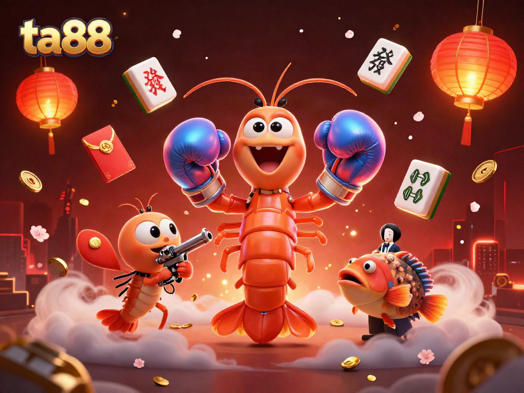 Experience thrilling gameplay with ta88, featuring vibrant blue mantis shrimp and jubilant casino elements.