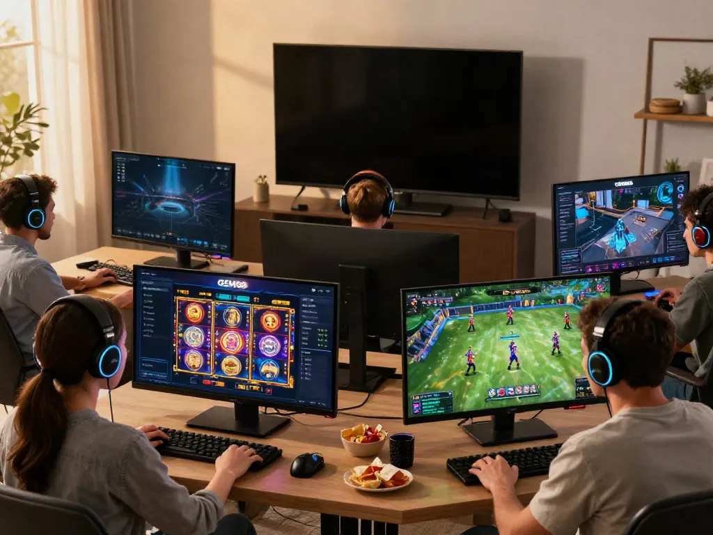 Engaging players enjoying games on http://gem88-mobile.com with vibrant screens and cozy home atmosphere.