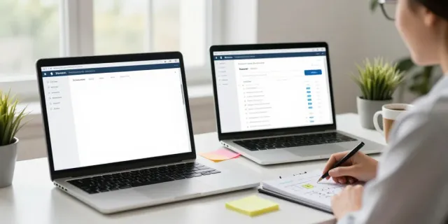 Domain registration UK workspace with dual monitors and domain search.