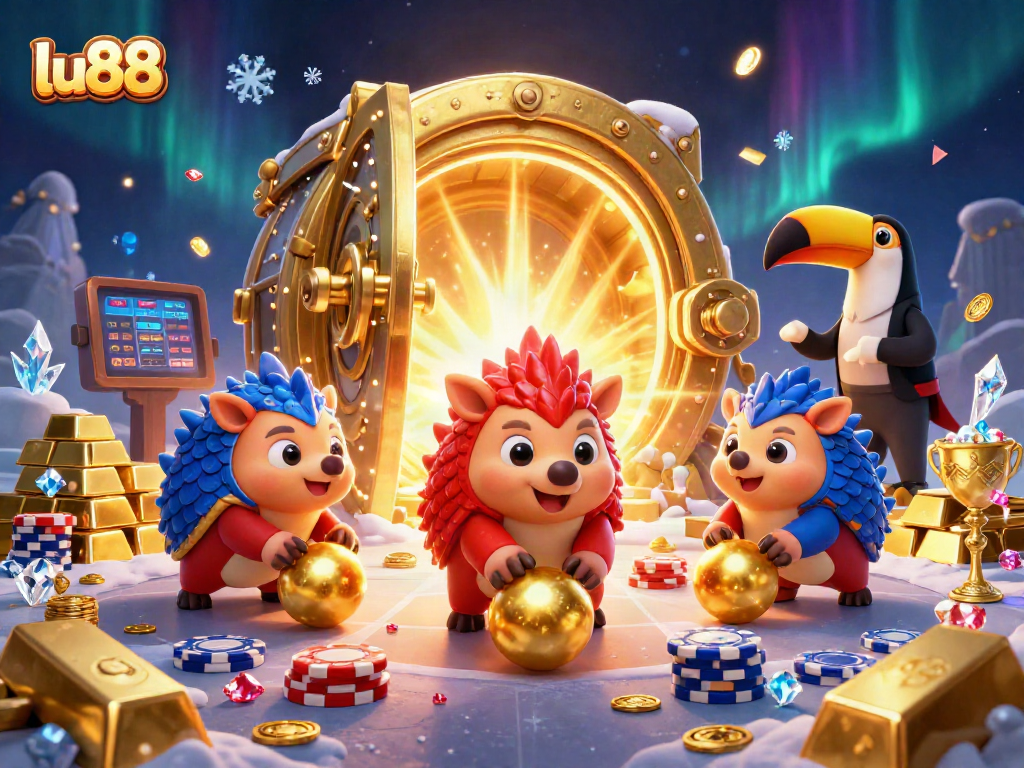 Experience thrilling gameplay at lu88 with a vibrant scene of rival pangolins bowling through poker chips.