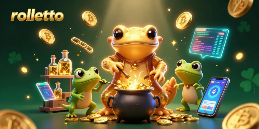 Experience rolletto's excitement as a golden salamander alchemist transforms metals into coins within a rich casino scene.