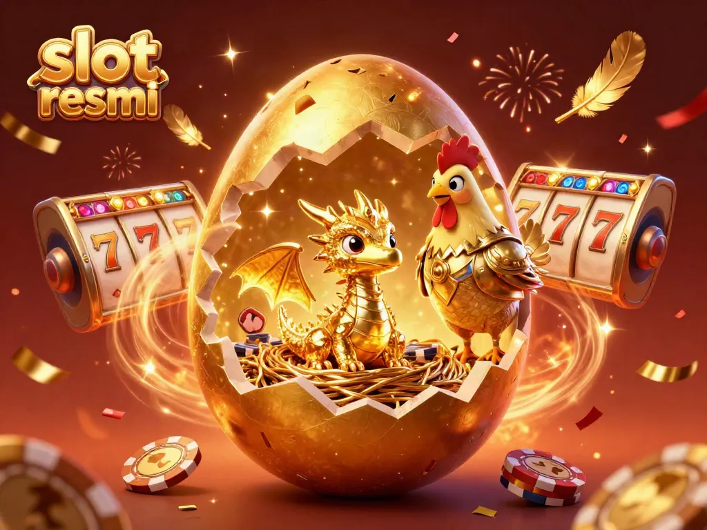 Experience the thrills of slot resmi with golden dragon and slot machine visuals in a dynamic casino scene.