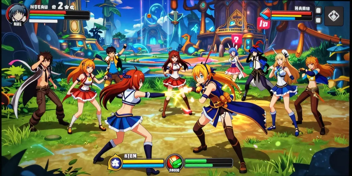 Dynamic characters from ecchi game online in colorful fantasy gaming scene, showcasing vibrant interactions and immersive gameplay elements.