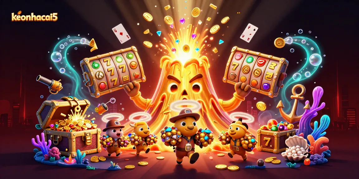Experience the excitement of keonhacai5 with a vibrant eruption of treasure and casino elements.