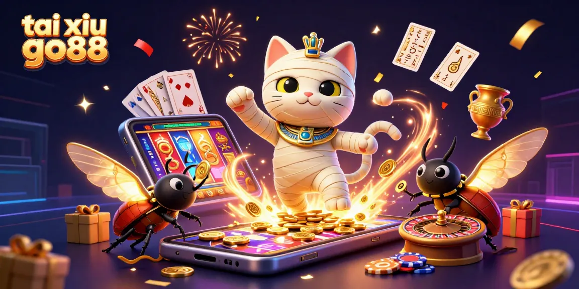 Tai xiu go88: Enjoy exciting casino action with a mummy cat, glowing scarab, and stunning game elements