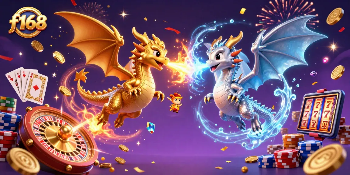 Experience thrilling gameplay with f168's vibrant dragons amidst dazzling casino elements.
